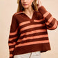BiBi Striped Sweater Top with Collar Stitched Details - Farnelli