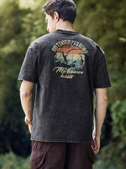 Men's Plus Size Outdoor Fishing Graphic Relaxed Fit T-Shirt - Farnelli