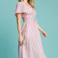 Umgee Smocked Striped Short Sleeve Midi Dress - Farnelli