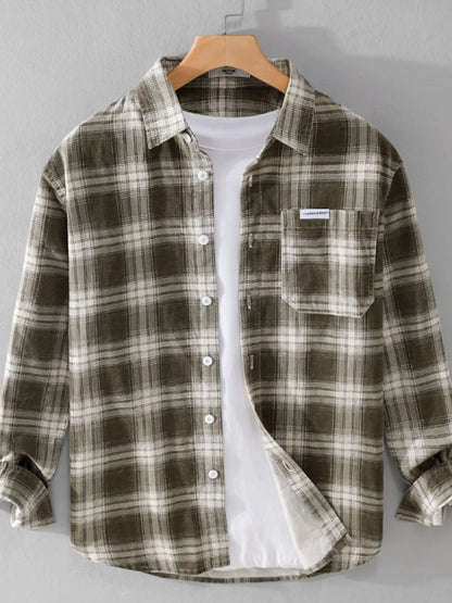 Men's Plus Size Plaid Button Up Long Sleeve Shirt - Farnelli