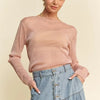 Davi & Dani Glitter Mesh Lettuce Hem Long Sleeve Top - Dusty Pink