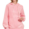Zenana Acid Wash Fleece Hoodie with Kangaroo Pocket - DK PINK