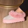 WILD DIVA Embellished Faux Fur Platform Booties - Pink