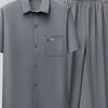 Men's Full Size Button Up Short Sleeve Top and Pants Set Plus Size - Dark Gray