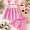 Children's Floral Applique Gingham Cami Top & Shorts Set - Pink