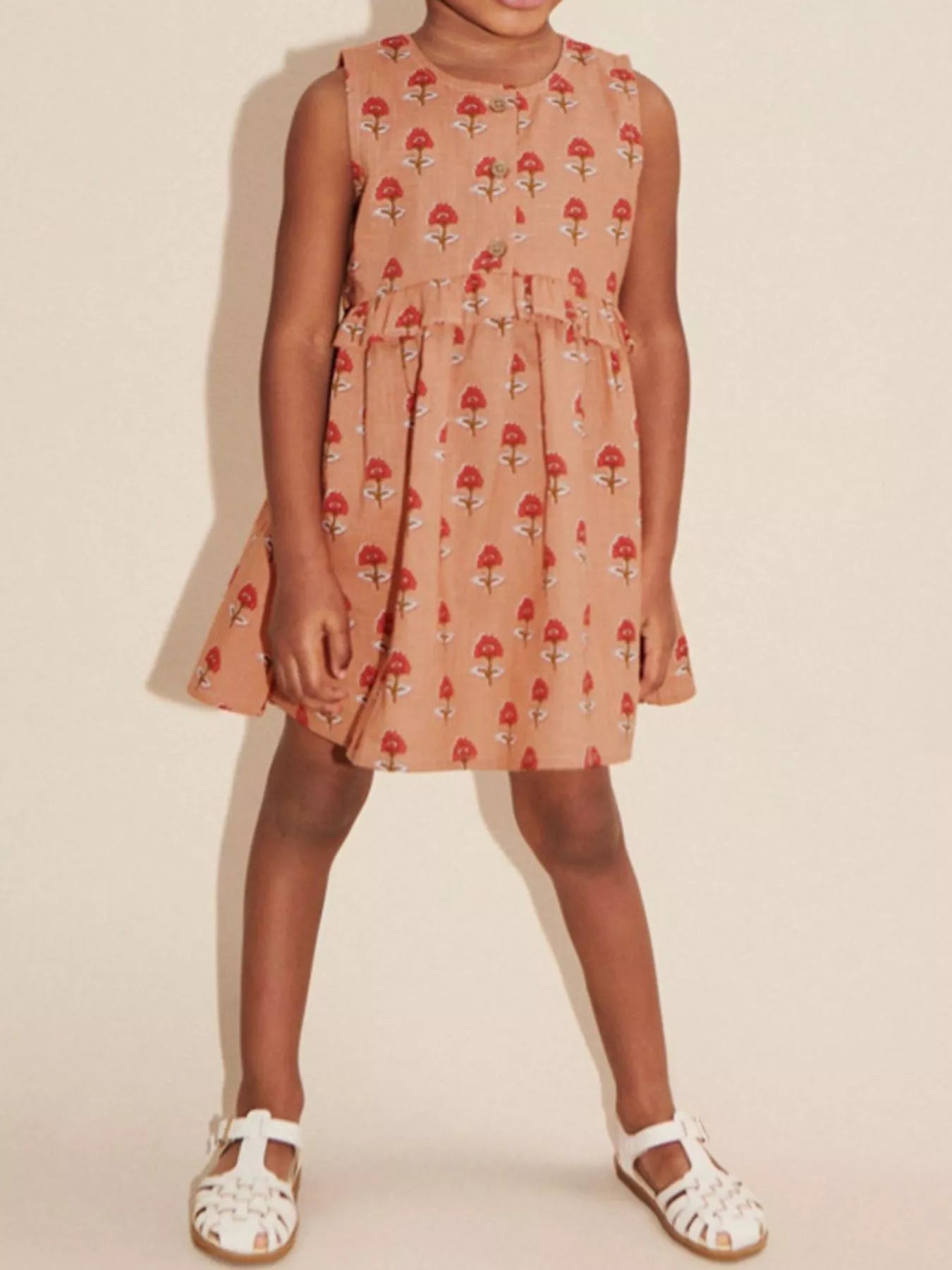 Children's Floral Print Sleeveless Ruffle Dress - Farnelli