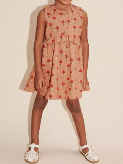 Children's Floral Print Sleeveless Ruffle Dress - Farnelli