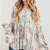 And The Why Printed with Lace Trim Casual Tunic Top - SAGE