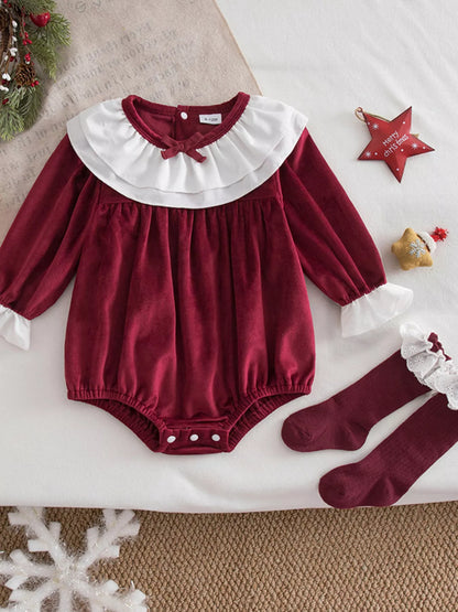 Children's Christmas Velvet Bodysuit and Socks Set - Farnelli