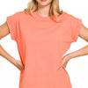 Zenana Round Neck Folded Short Sleeve T-Shirt - CORAL