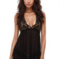Lace cup halter neck babydoll set in delicate black lace, featuring a revealing design and adjustable straps, from 3wishes.com lingerie collection.