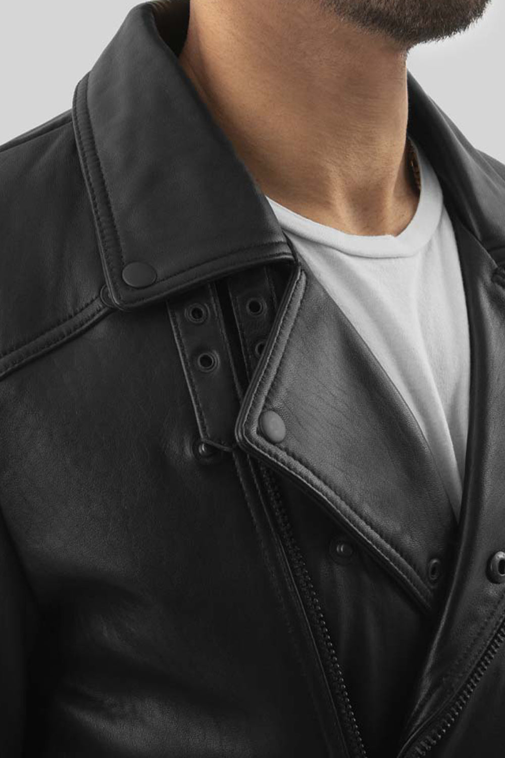 Whet Blu NYC Domanico men's leather fashion jacket upper design view