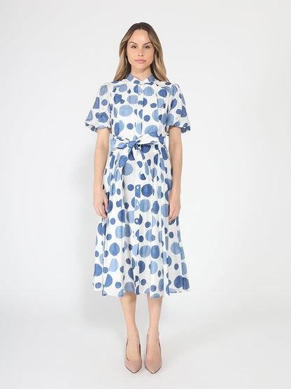 Gracia Fashion Women's Dot print puff sleeve elastic back midi dress