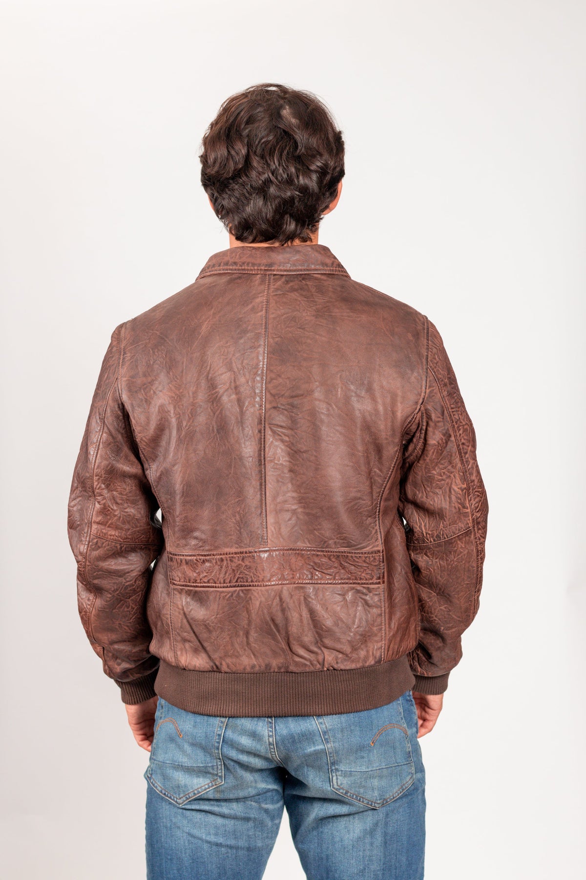 Whet Blu NYC Duke men's leather bomber jacket, back view