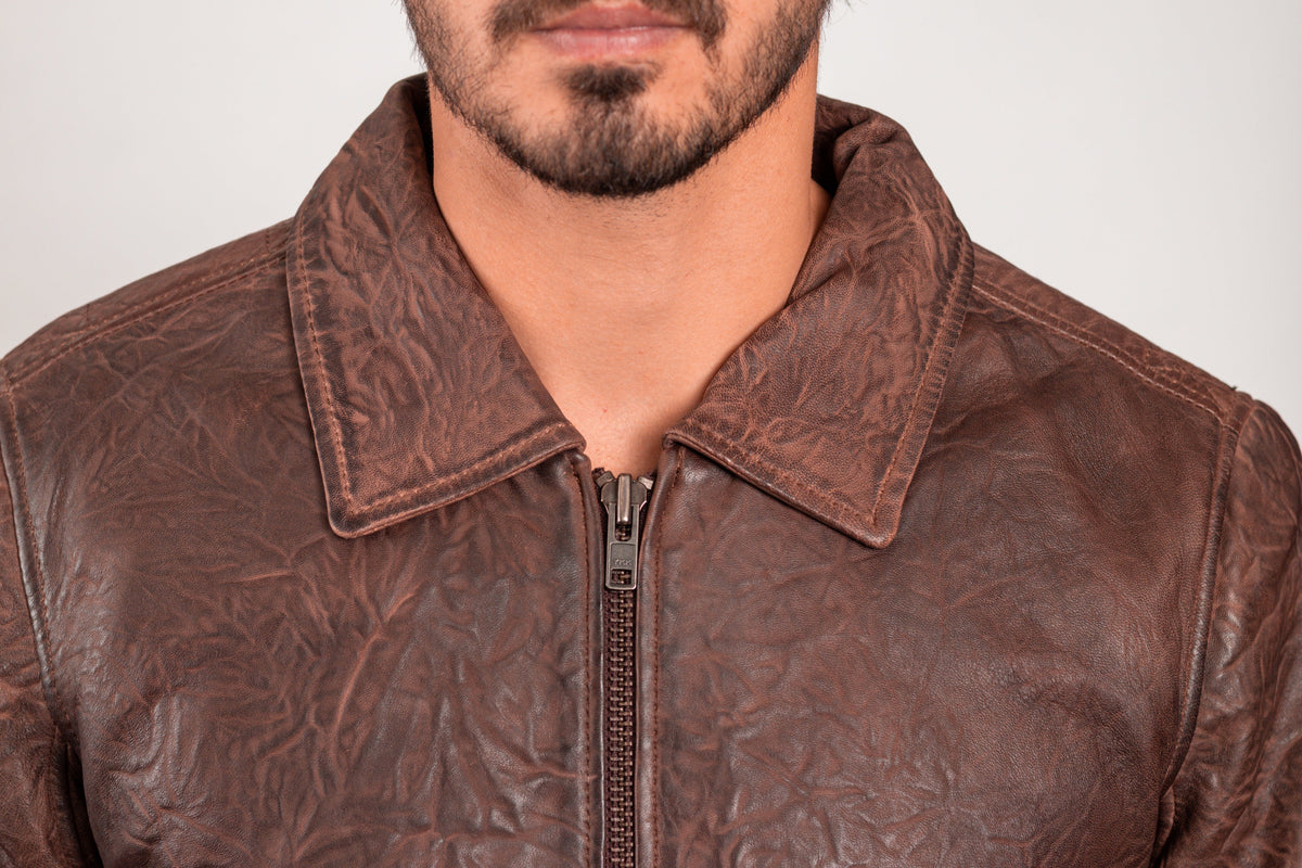 Whet Blu NYC Duke men's leather bomber jacket, upper front view