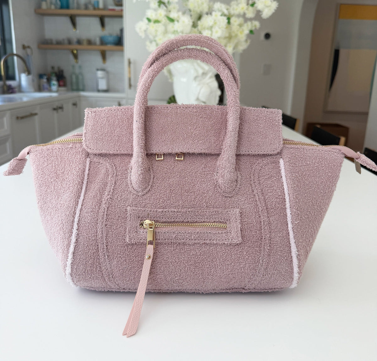 BEACH HAUS Cabana Tote Mini in dusty rose, compact woven tote bag with sturdy handles