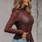 Ruth Sheer Mesh Patterned Lettuce Trim Top - Farnelli