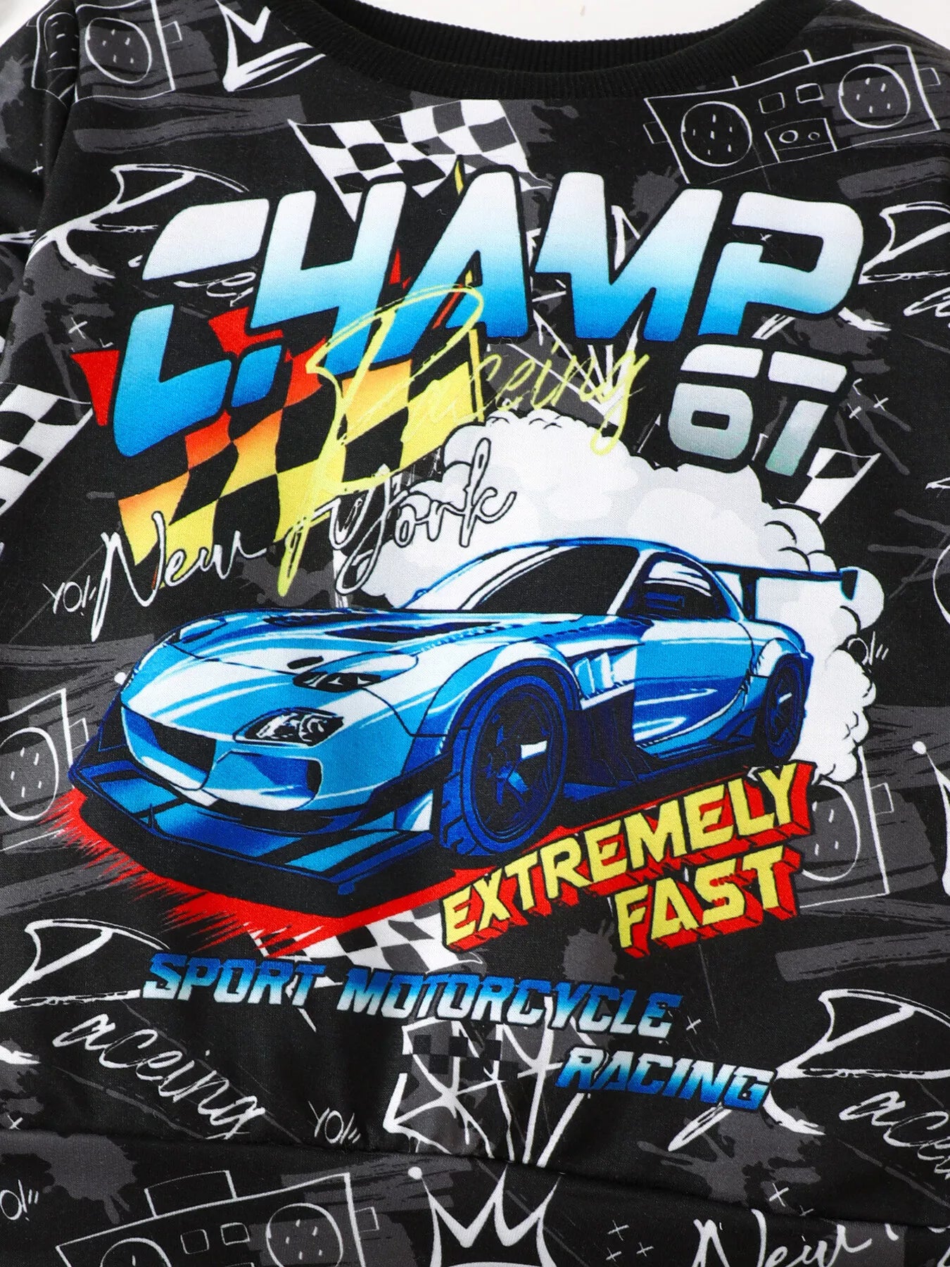 Children's Racing Car Print Long Sleeve Sweatshirt and Pants Set - Farnelli