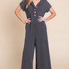 BOMBOM Rib Knit Jumpsuit with Button Detail - CHARCOAL