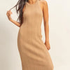 HYFVE Round Neck Bodycon Ribbed Knit Dress - DARK TAUPE