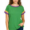 Zenana Mardi Gras Raised Rib Contrast Trim Top - K GREEN