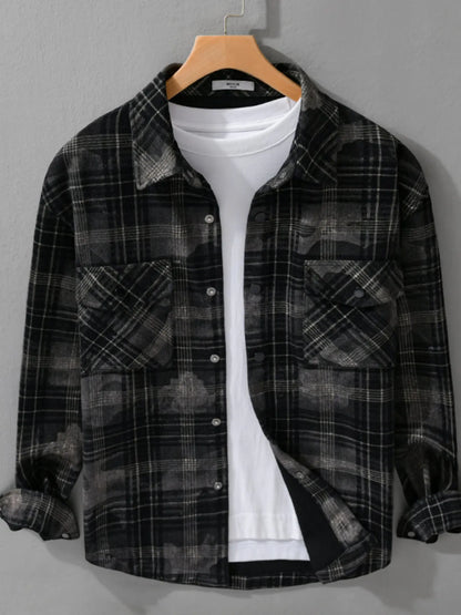 Men's Plus Size Plaid Button Up Long Sleeve Shirt - Farnelli