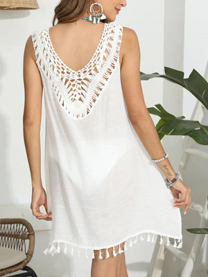 Tassel Scoop Neck Wide Strap Cover-Up - Farnelli