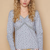 POL Floral V-Neck Long Sleeve T-Shirt - Gray
