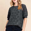 BOMBOM Textured Floral Pattern Top - Black