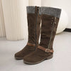 Knee High Slouch Boots with Knit Cuff - Brown