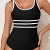 Contrast Trim Scoop Neck One-Piece Swimwear - Black