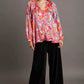 Umgee Full Size Satin Paisley Ruffle Neck Button-Up Shirt Plus Size - Farnelli