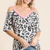 BiBi Leopard Print Top with Shoulder Cut Out - NEON PINK