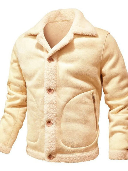 Men's Plus Size Shearling Lined Button Up Jacket - Farnelli