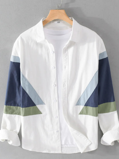 Men's Plus Size Contrast Button Up Long Sleeve Shirt - Farnelli
