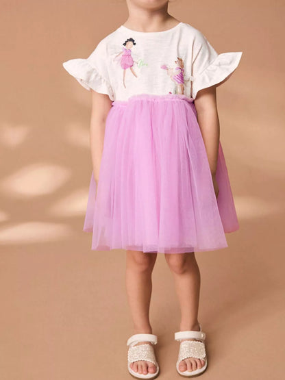 Children's Round Neck Ruffled Tulle Dress - Farnelli