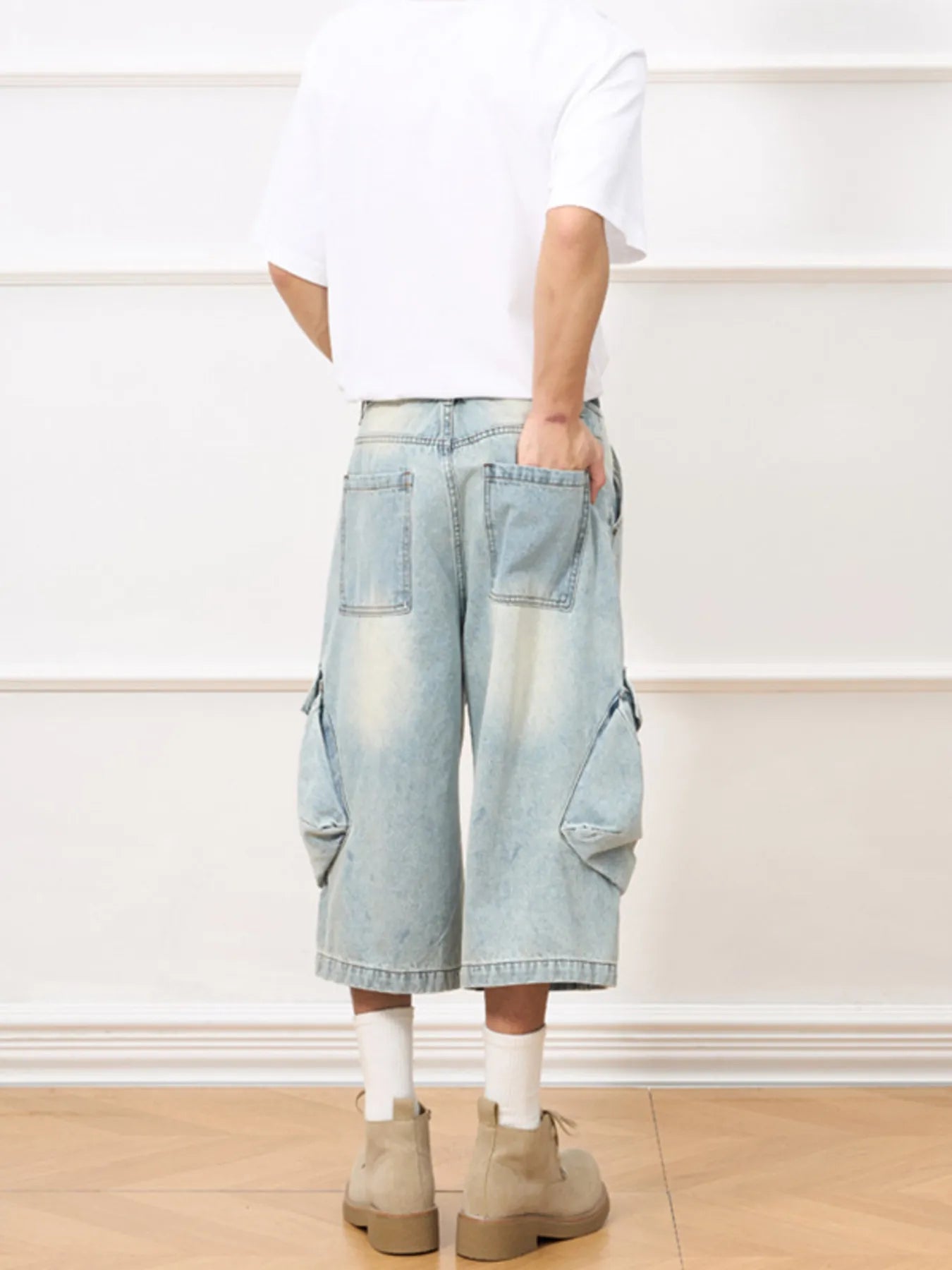 Men's Vintage Wash Wide-Leg Capris Jeans - Farnelli