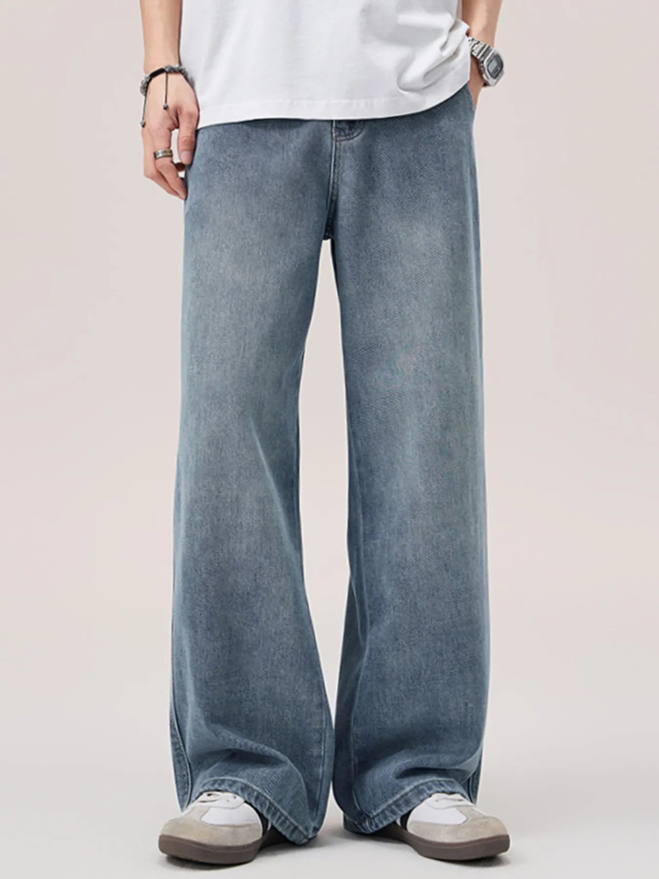 Men's Wide Leg Wash Jeans - Farnelli