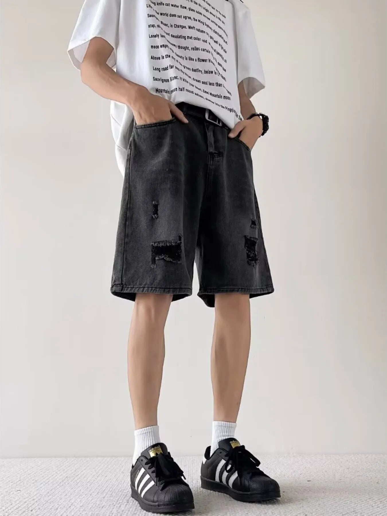 Men's Full Size Casual Loose Fit Ripped Denim Shorts Plus Size - Farnelli