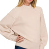 Zenana Viscose Mock Neck Exposed Seam Sweater - SAND BEIGE