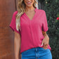 Lilla Notched Neck Batwing Sleeve Lightweight Blouse - Farnelli