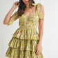 MABLE Floral Print Shoulder Tie Layered Mini Dress - Farnelli
