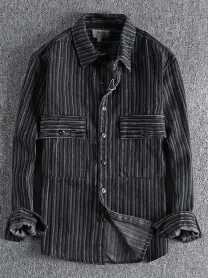 Men's Striped Button Down Denim Shirt - Farnelli