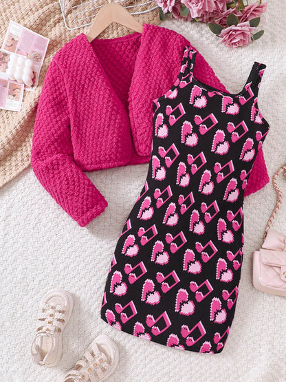 Children's Printed Dress and Cardigan Set - Farnelli