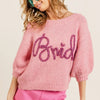 BiBi Metallic Letter Short Puff Sleeve Hairy Sweater - PINK