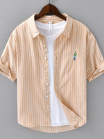 Men's Plus Size Striped Button Up Long Sleeve Shirt - Farnelli