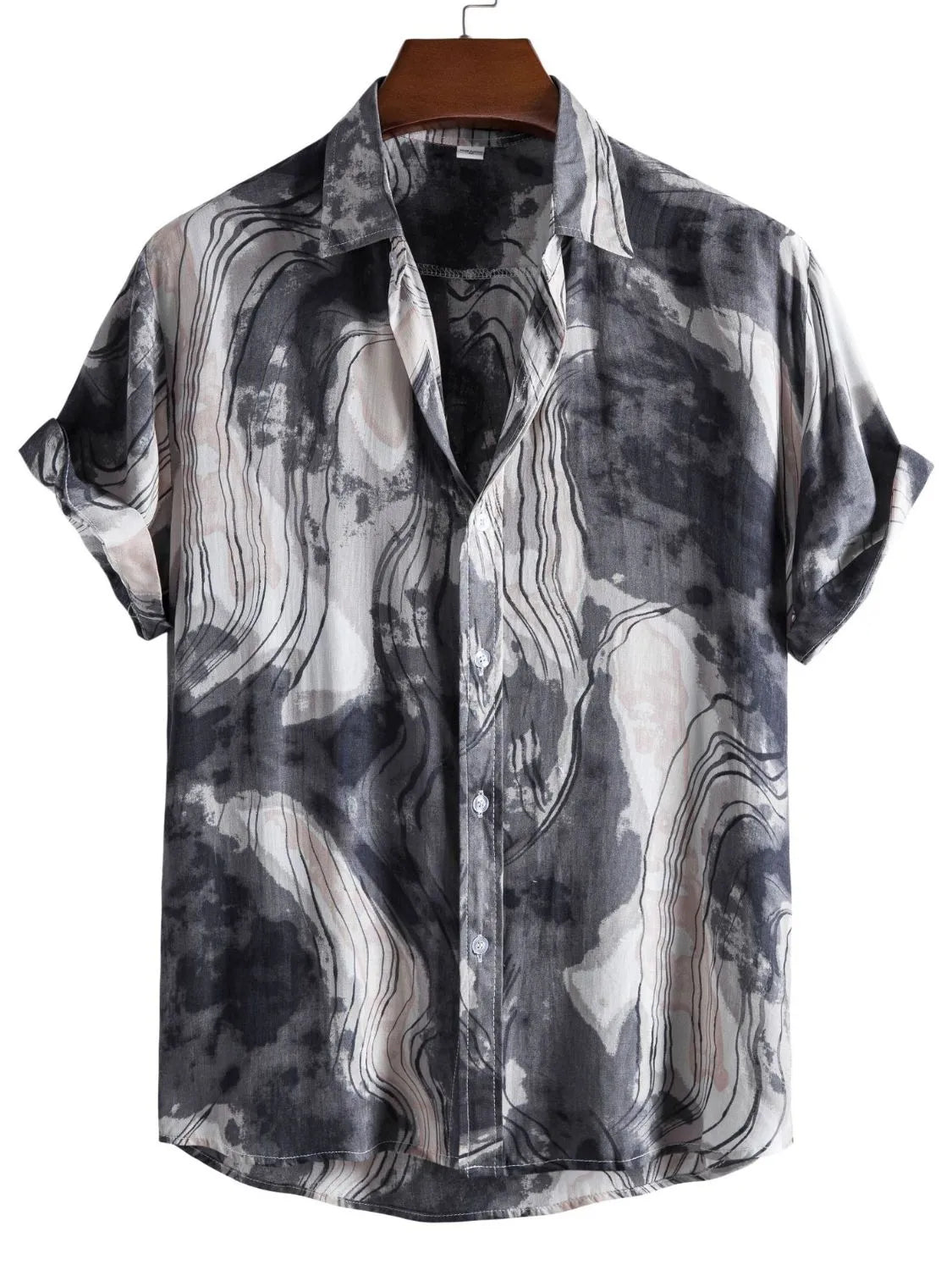 Men's Plus Size Abstract Marble Print Short Sleeve Button-Up Shirt - Farnelli