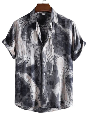 Men's Plus Size Abstract Marble Print Short Sleeve Button-Up Shirt - Farnelli