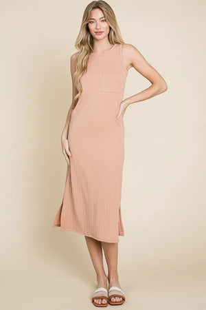 BOMBOM Ribbed Knit Sleeveless Midi Dress - Farnelli