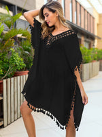 Tassel Cutout Half Sleeve Cover-Up - Farnelli